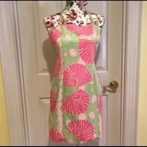 Lilly Pulitzer vintage pink & green shell halter dress - size 4